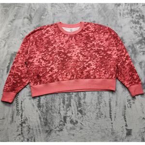 NEW Under Armour UA Sweatshirt Women L Calypso Pink Camo Rival Fleece Crop Loose